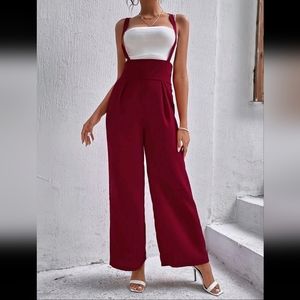 Shein Crisscross Back Wide Leg Jumpsuit Without Camisole Red Small